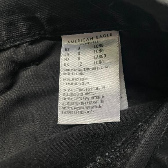 American Eagle Mom Jean Black Distressed 8 Long NWT High Waist Tapered Leg - Picture 8 of 12
